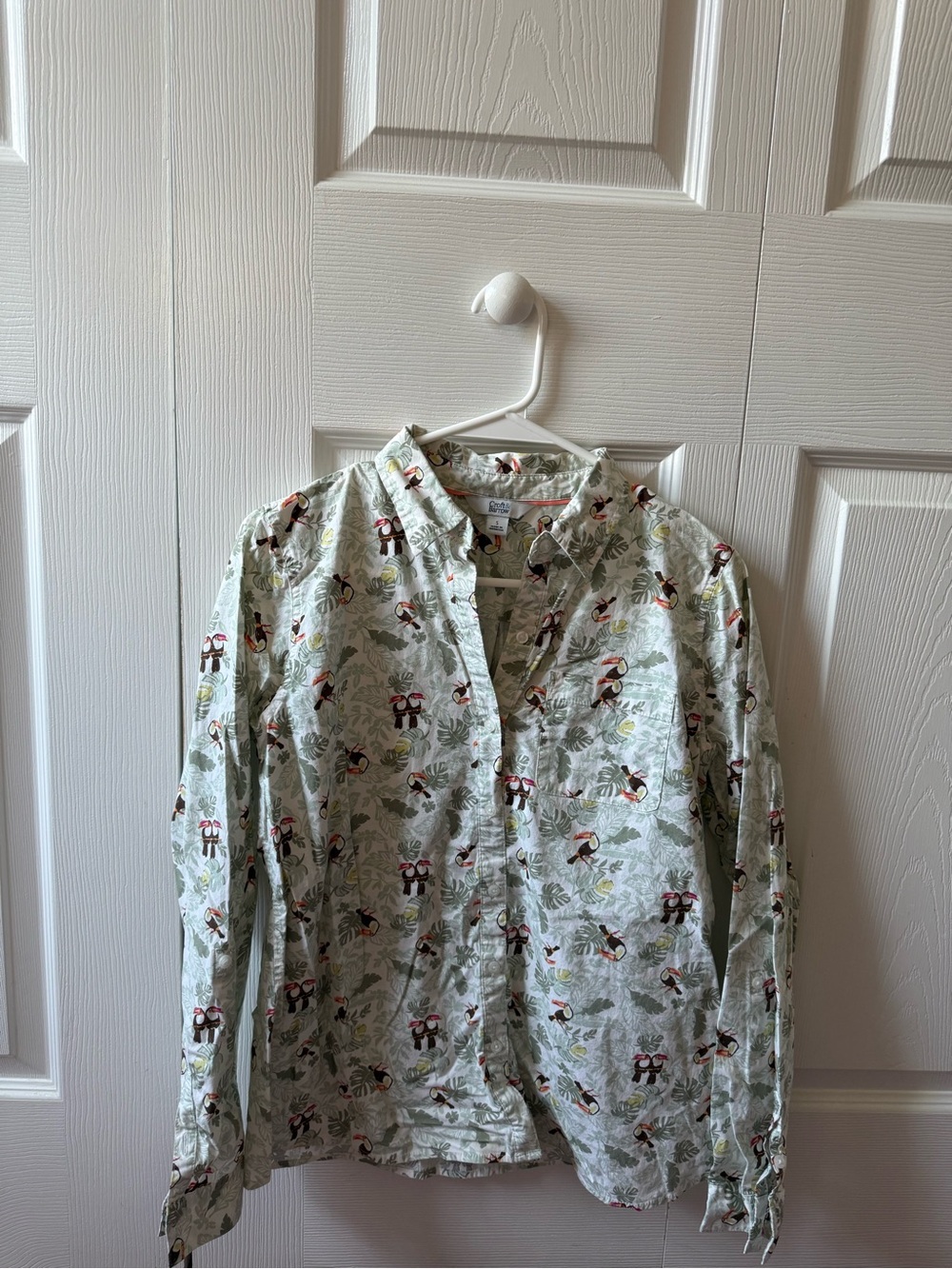 croft & barrow Light Green Toucan-Print Button-Front Shirt